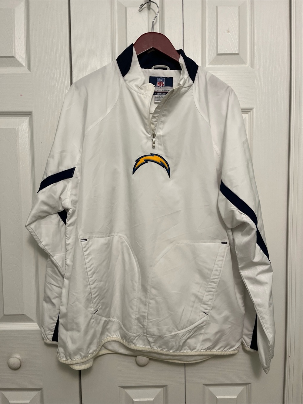 NFL White and Navy Chargers Quarter-Zip Pullover with Gold Bolt Logo